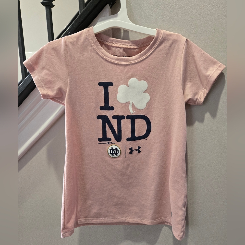 Under Armour Kids Light Pink Graphic Tee - Notre Dame, Girls Shirt XS